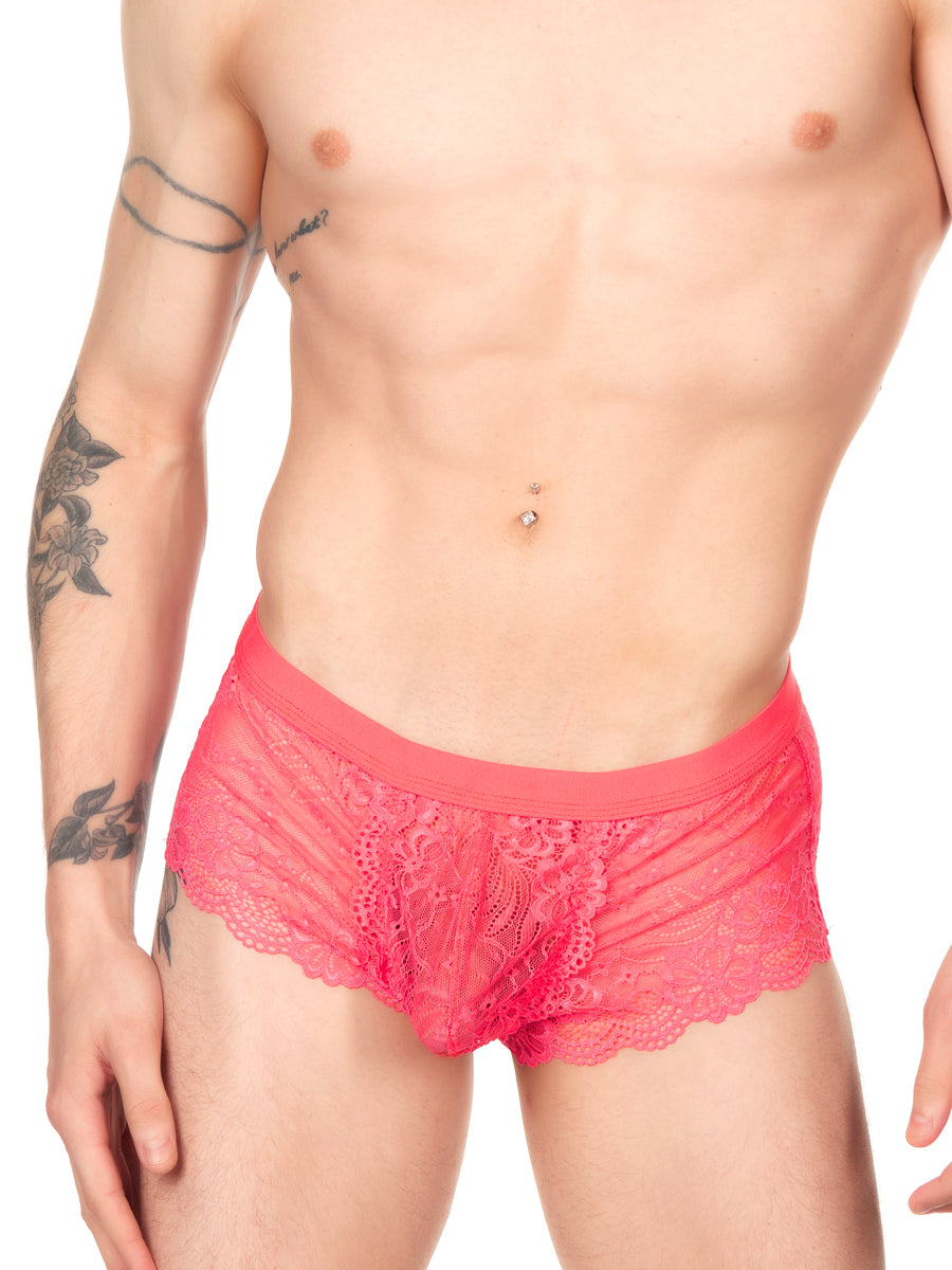 Men's coral lace cheeky boxer