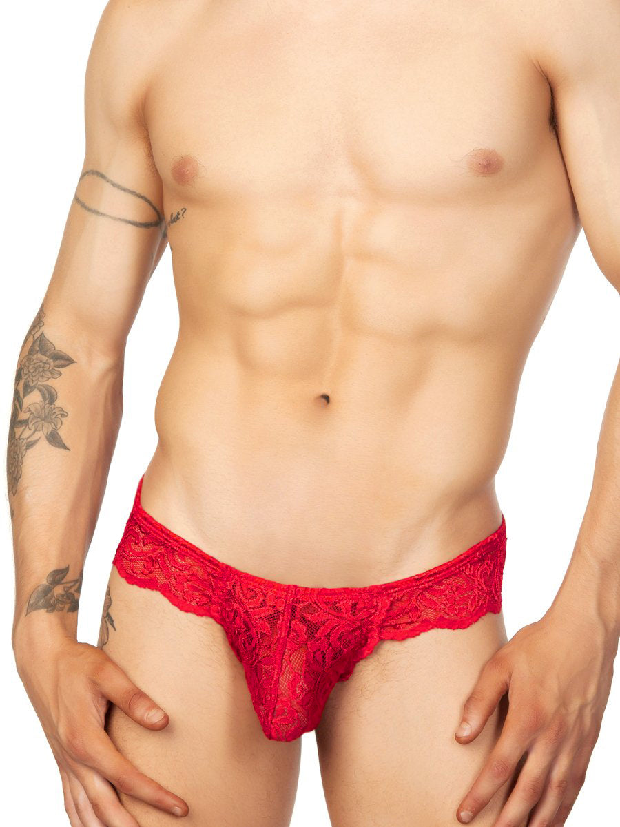 Men's red lace brazil panty