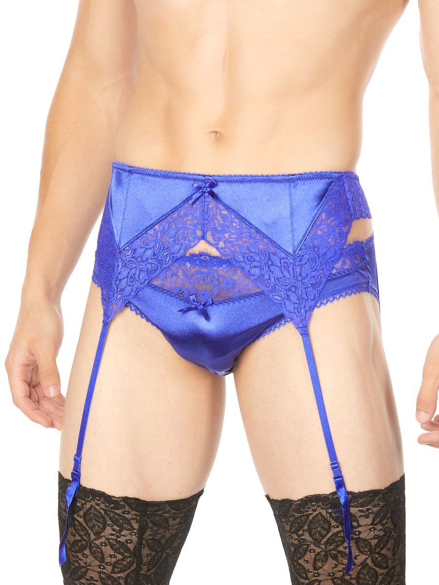 Men's blue satin garter belt