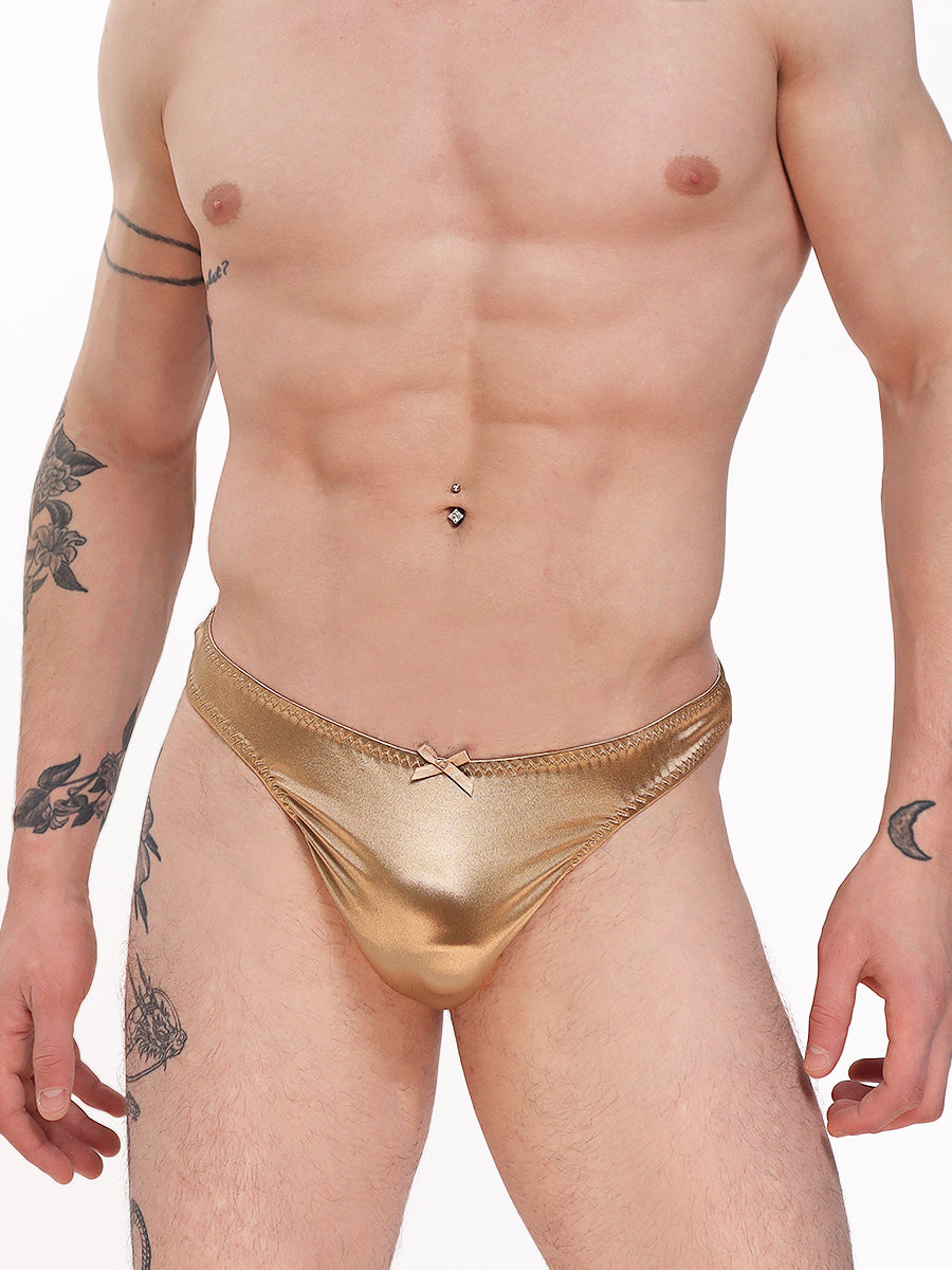 men's gold satin thongs - XDress UK