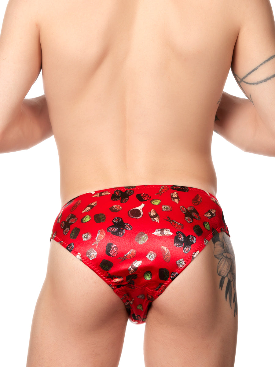 Men's red satin sushi print panty