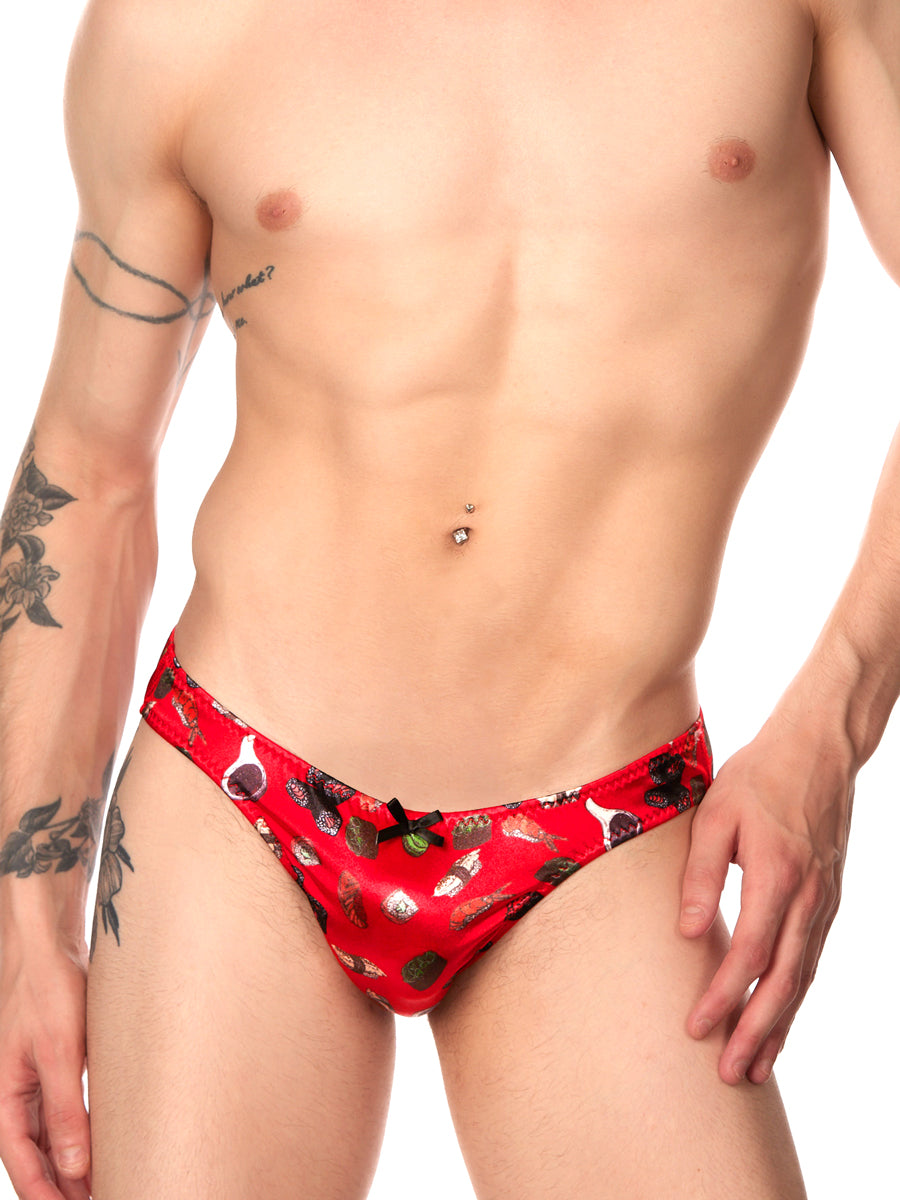 Men's red satin sushi print panty