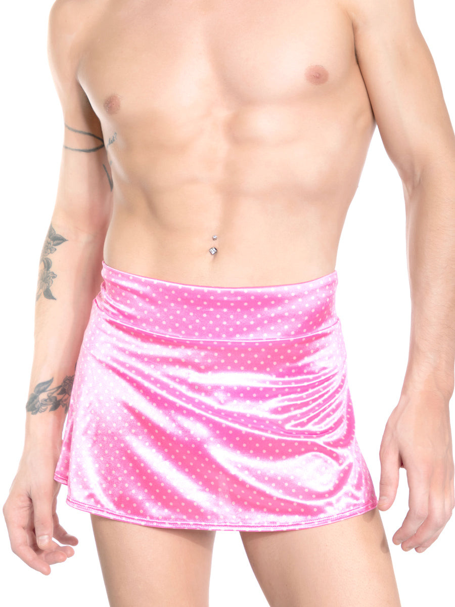 Men's pink polka dot satin skirt