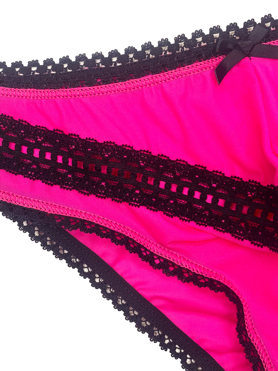 Men's neon pink mesh and lace panty