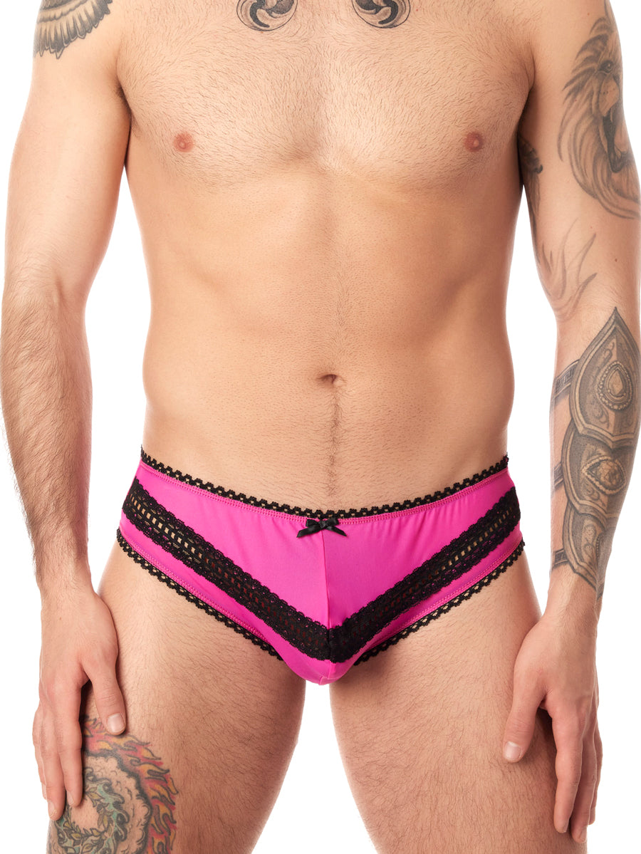 Men's neon pink mesh and lace panty