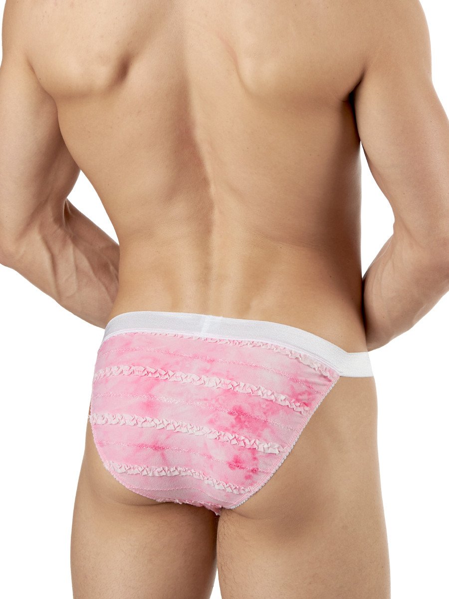 Men's pink ruffled tanga panties