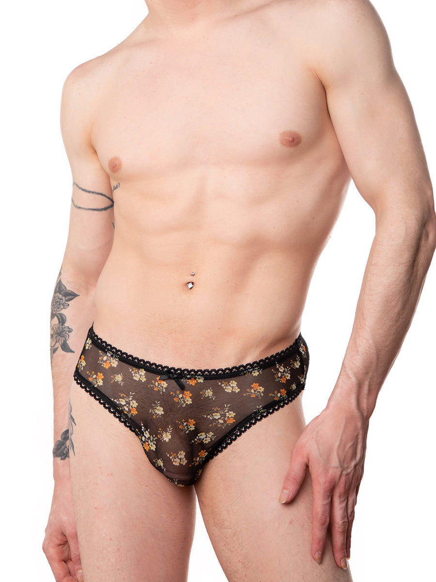 men's black floral mesh panties - XDress
