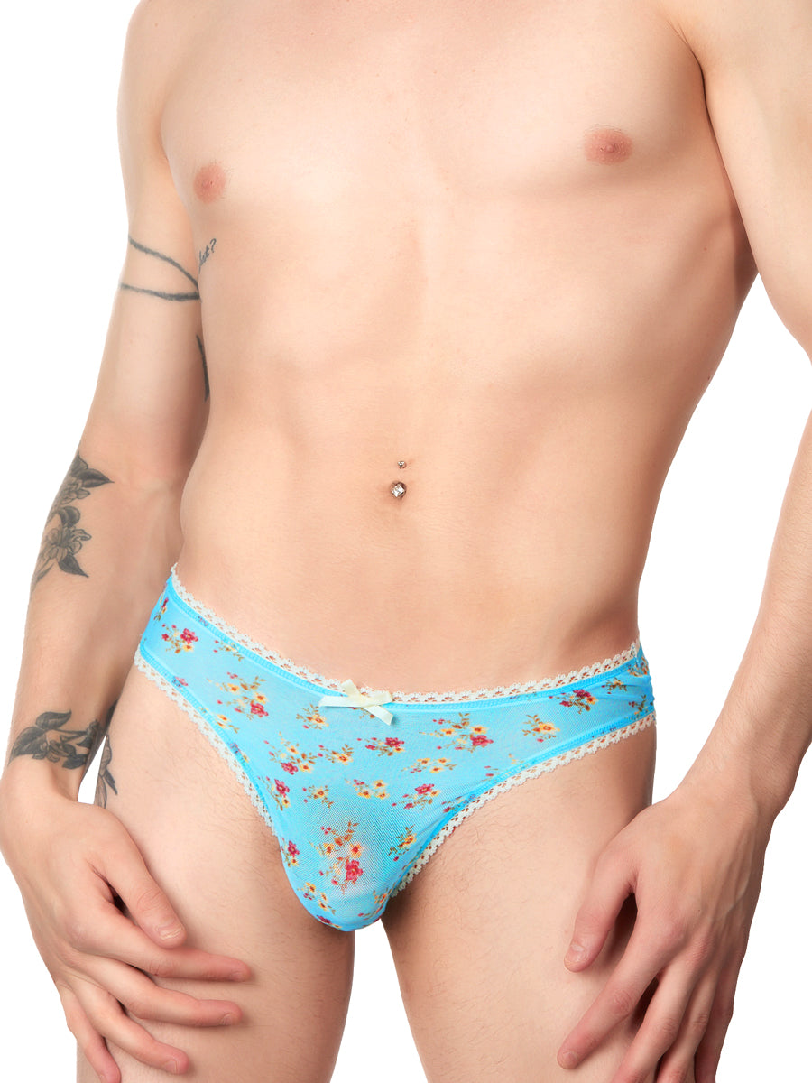 men's blue floral print thong