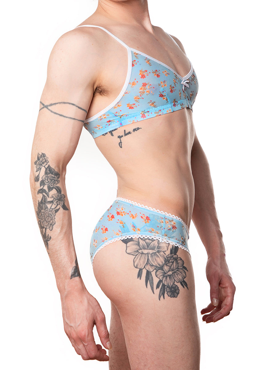 men's blue floral mesh bra - XDress UK
