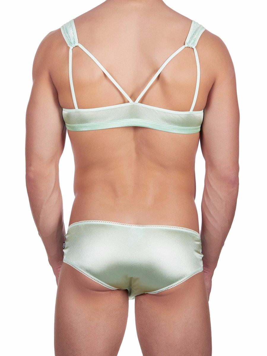 Men's green sexy satin and lace sport bra