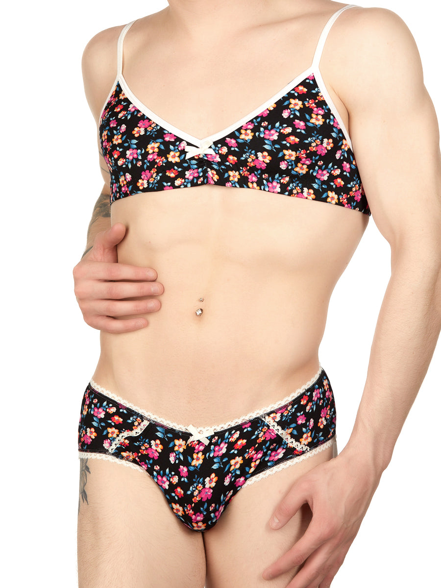 Men's black floral bra