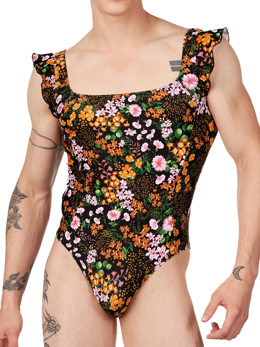men's black floral one piece swimsuit - XDress UK