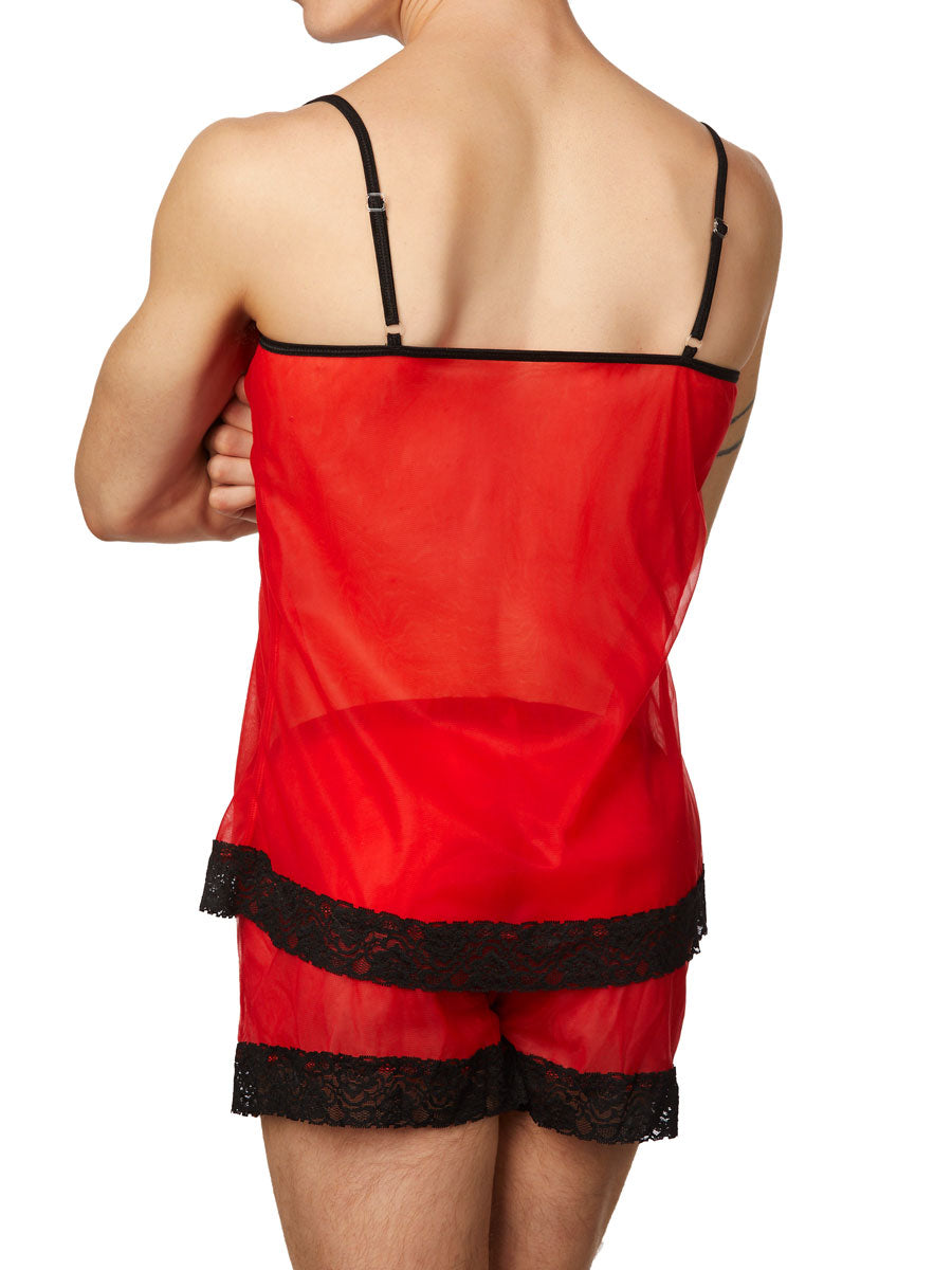 men's red chiffon and lace cami