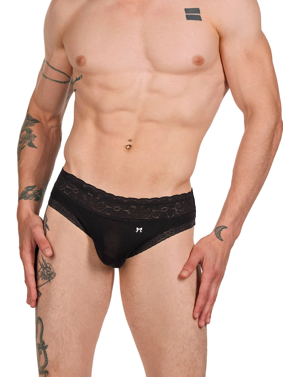 Men's Black Lace & Modal Panties - XDress UK
