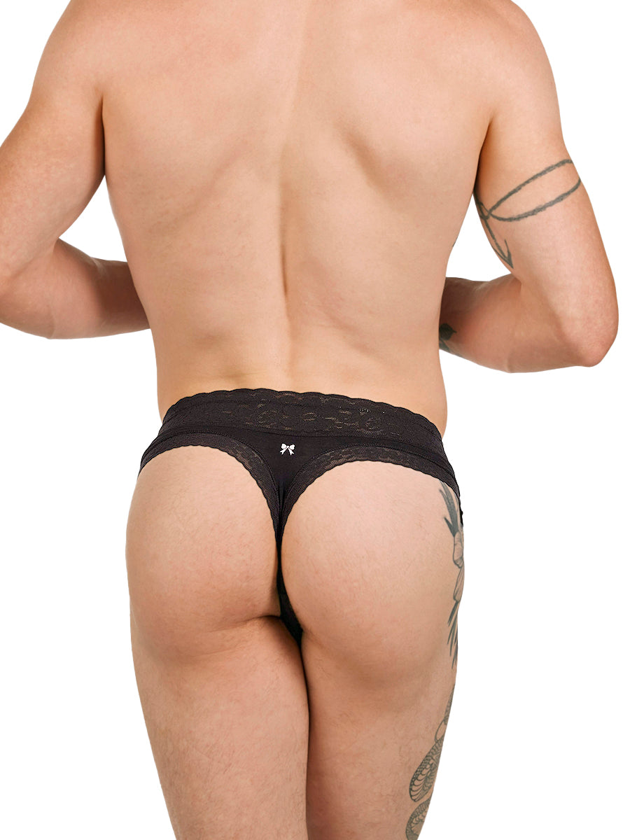 men's black modal and lace thong - XDress UK