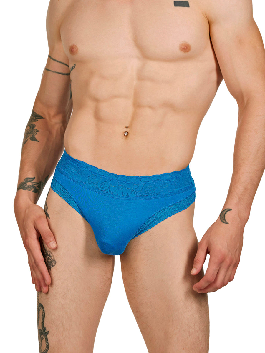 men's blue modal and lace thong - XDress UK