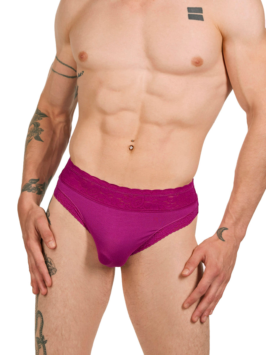 men's pink modal and lace thong - XDress UK