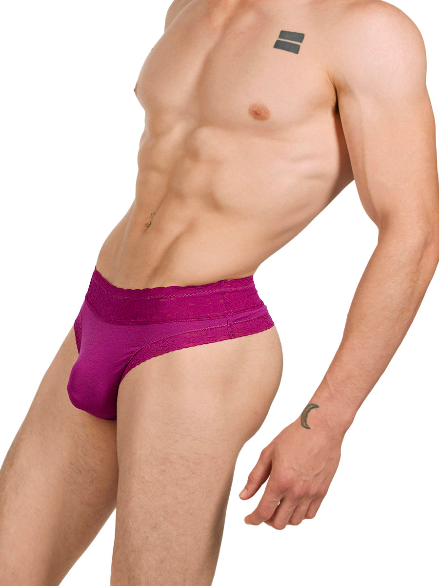 men's pink modal and lace thong - XDress UK