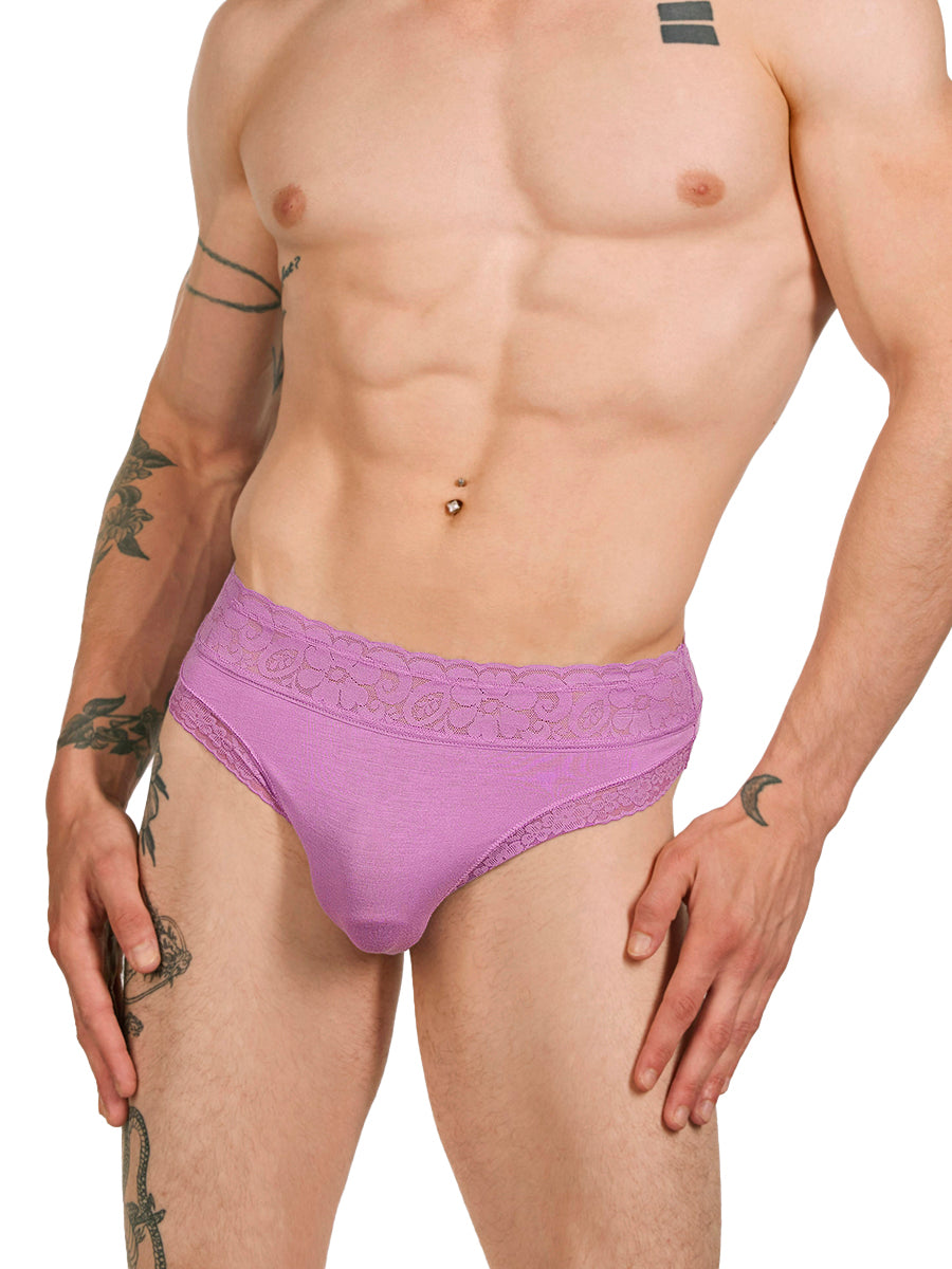 men's purple modal and lace thong - XDress UK