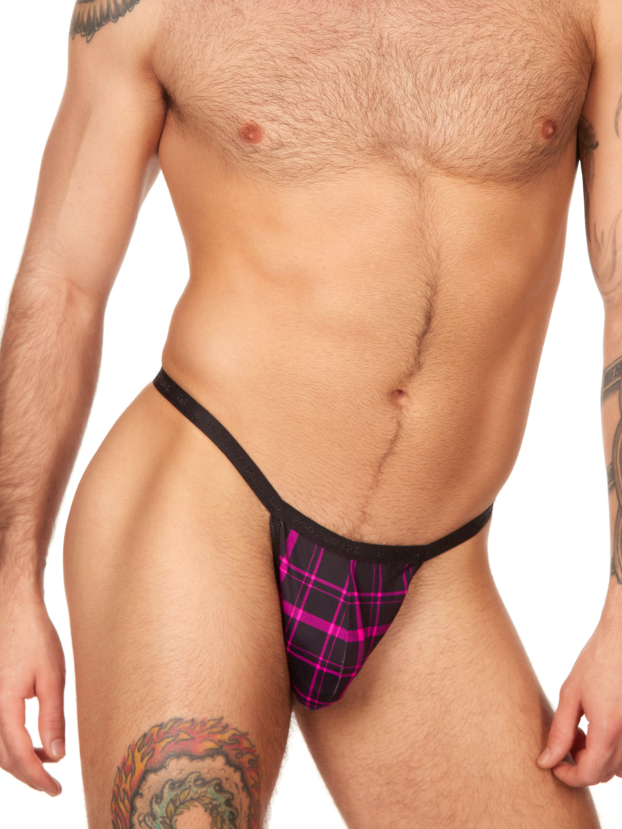 Men's pink plaid thong