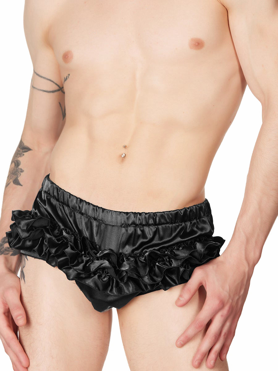 men's black satin ruffled panties - XDress UK
