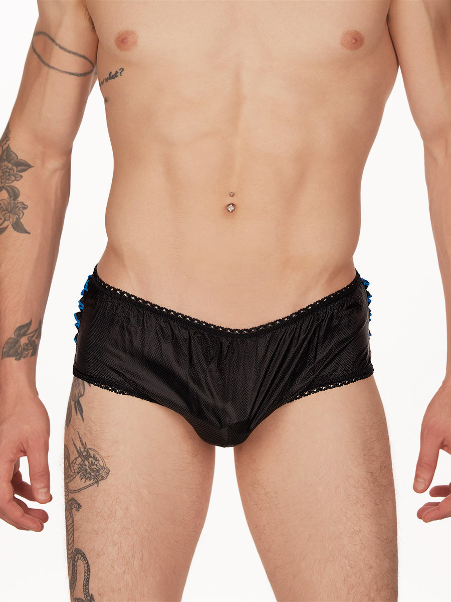 men's black nylon ruffle panties - XDress UK