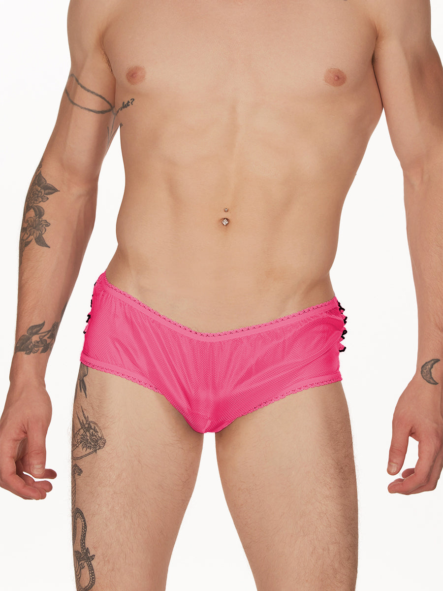 men's pink nylon frilly panties - XDress UK
