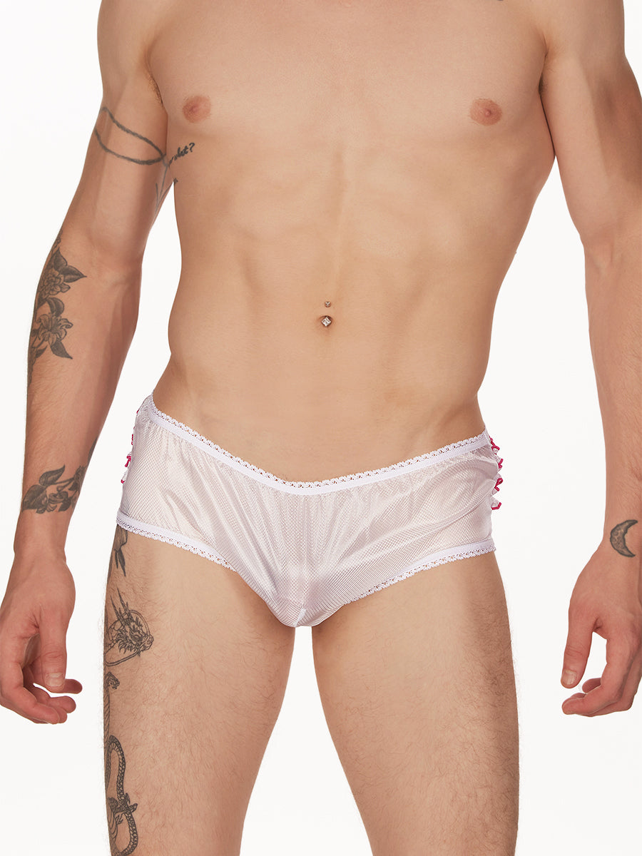 men's white nylon ruffle panties - XDress