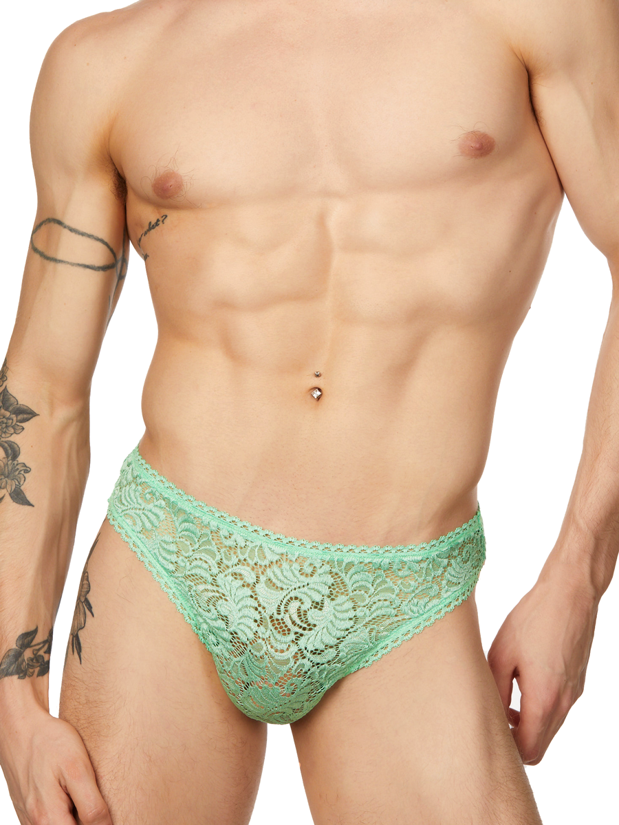 men's green see through lace thong underwear