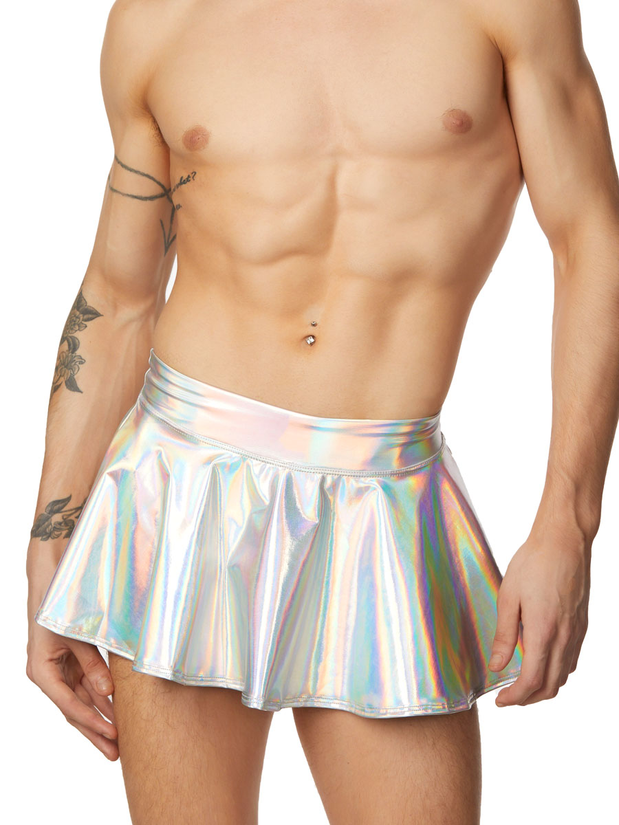 men's silver metallic skirt