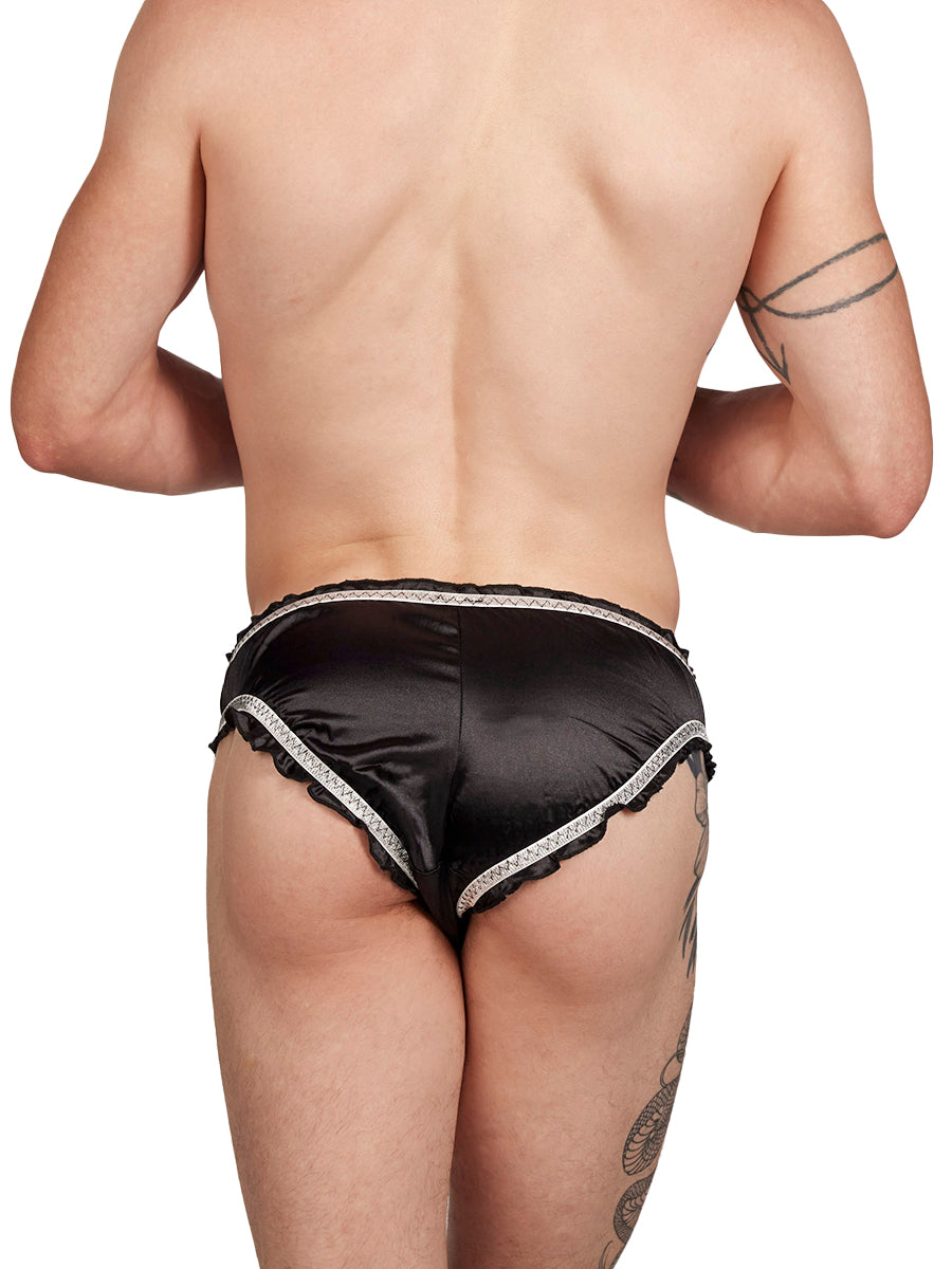 men's black satin frilly panties - XDress UK