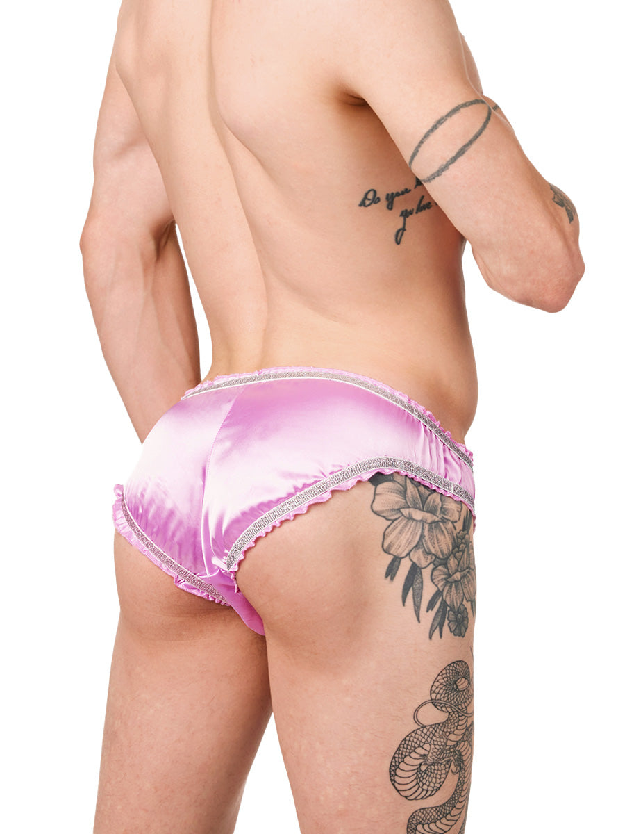 men's pink satin ruffle panties - XDress UK