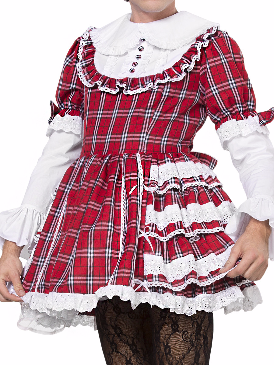 Men's red plaid patterned crossdressing dress
