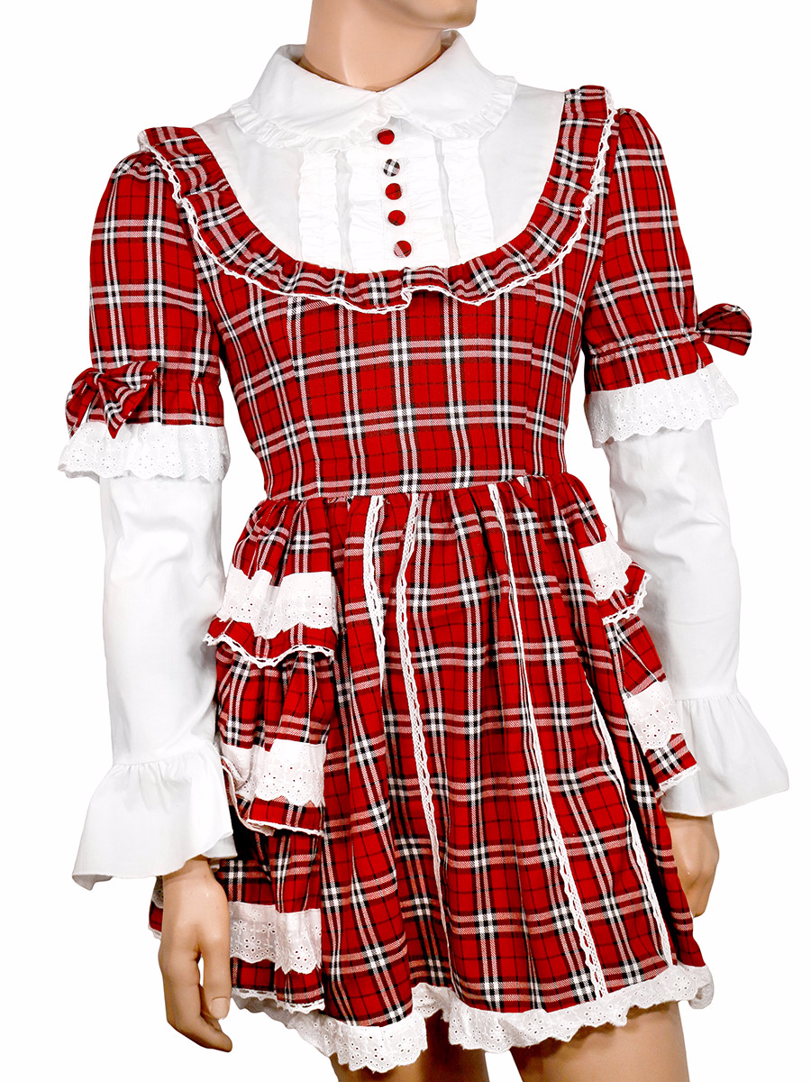 Men's red plaid patterned crossdressing dress