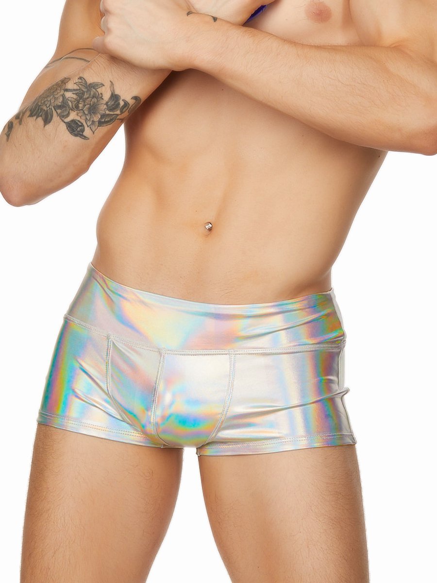 men's silver metallic shorts