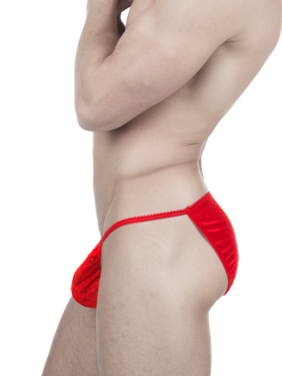 Men's sexy red velvet tanga underwear panties