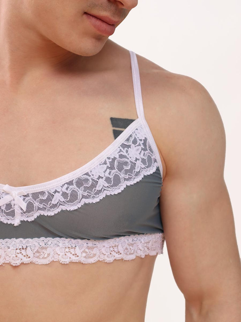 men's grey & white lace bra - XDress UK
