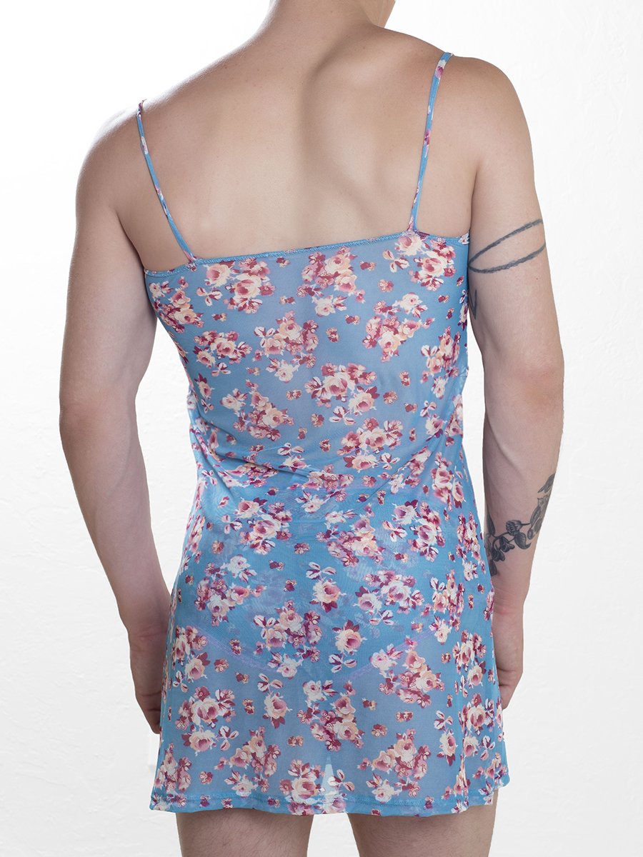 men's blue floral mesh nightie