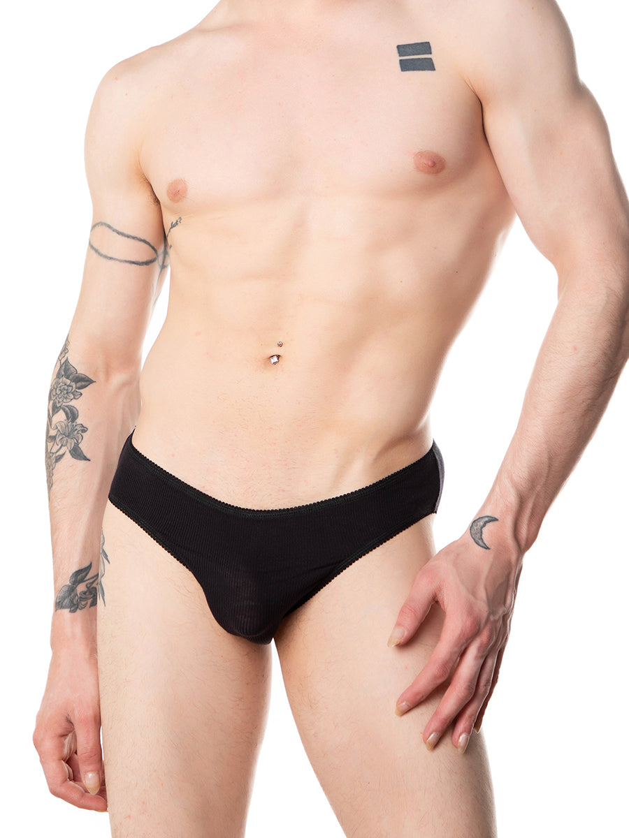 men's black ribbed picot panties - XDress UK