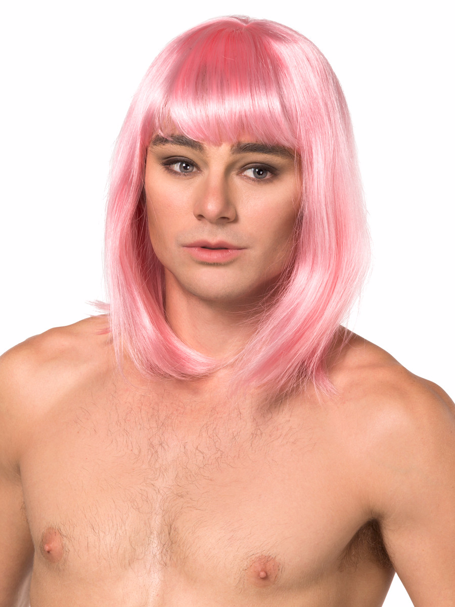 men's pink short crossdressing wig