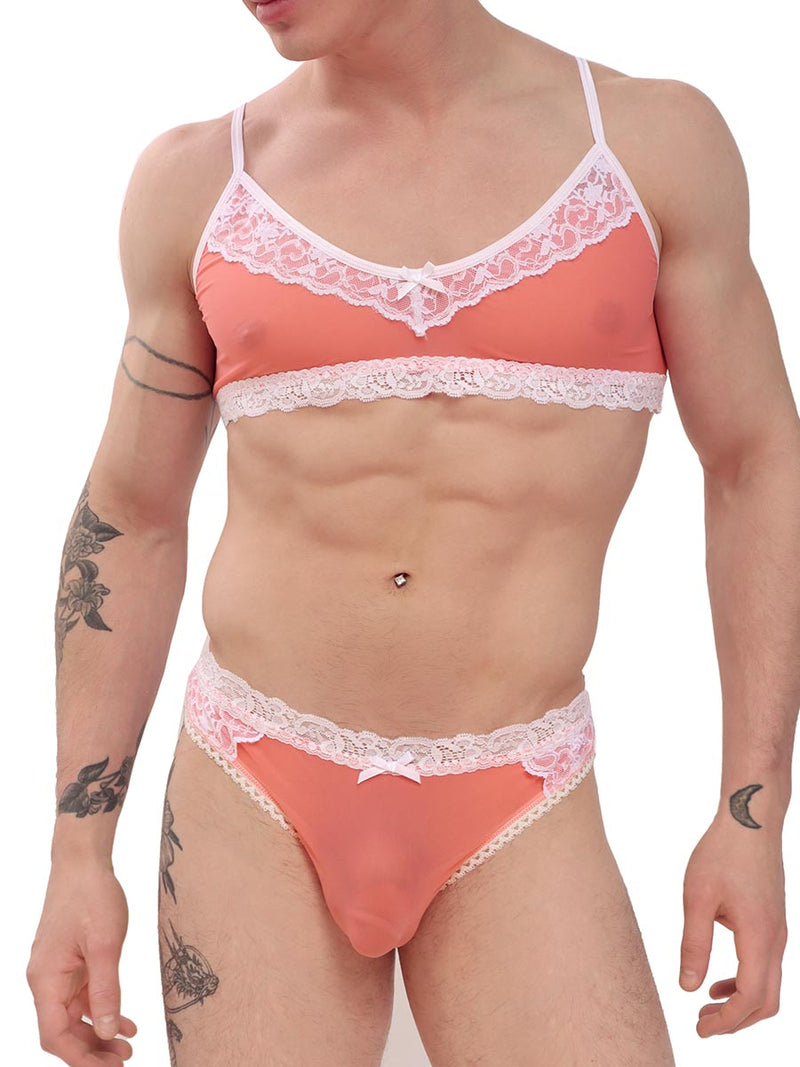 men's pink and white lace bra - XDress UK