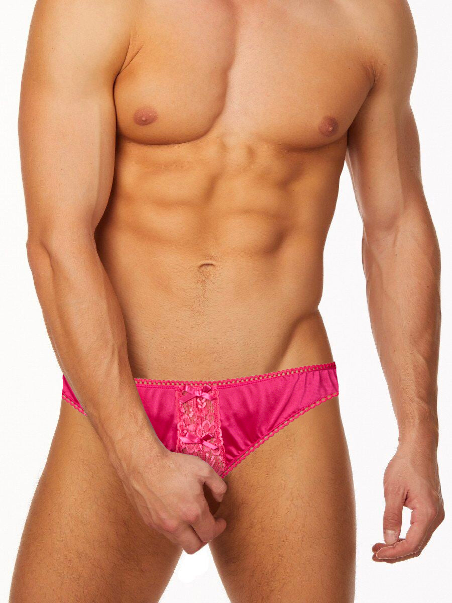 men's pink lacy crotchless panties