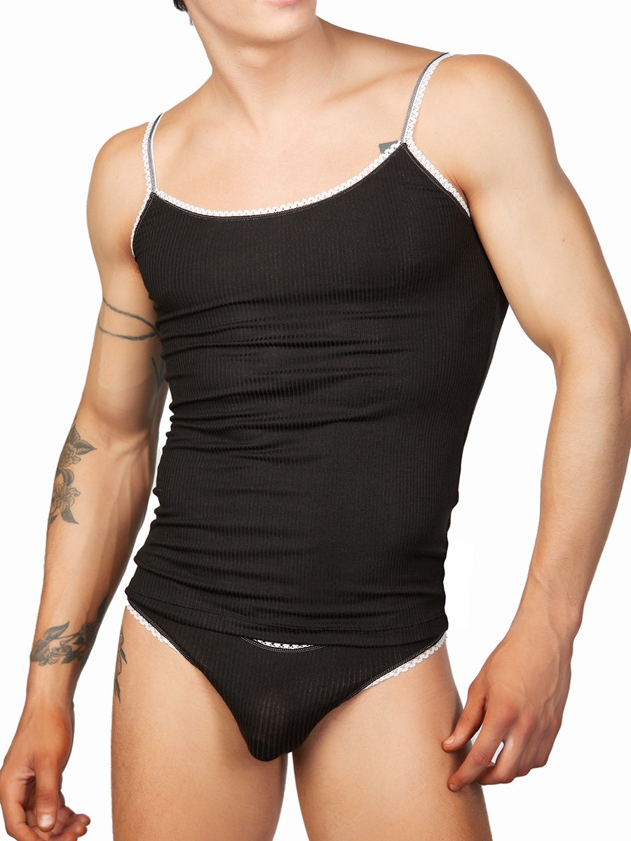 men's black ribbed camisole