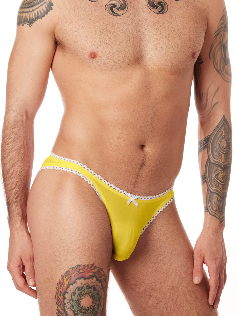 men's yellow mesh picot panties - XDress UK