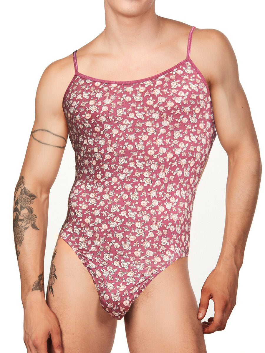 men's pink floral bodysuit